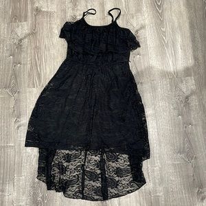 High, low, black lace dress